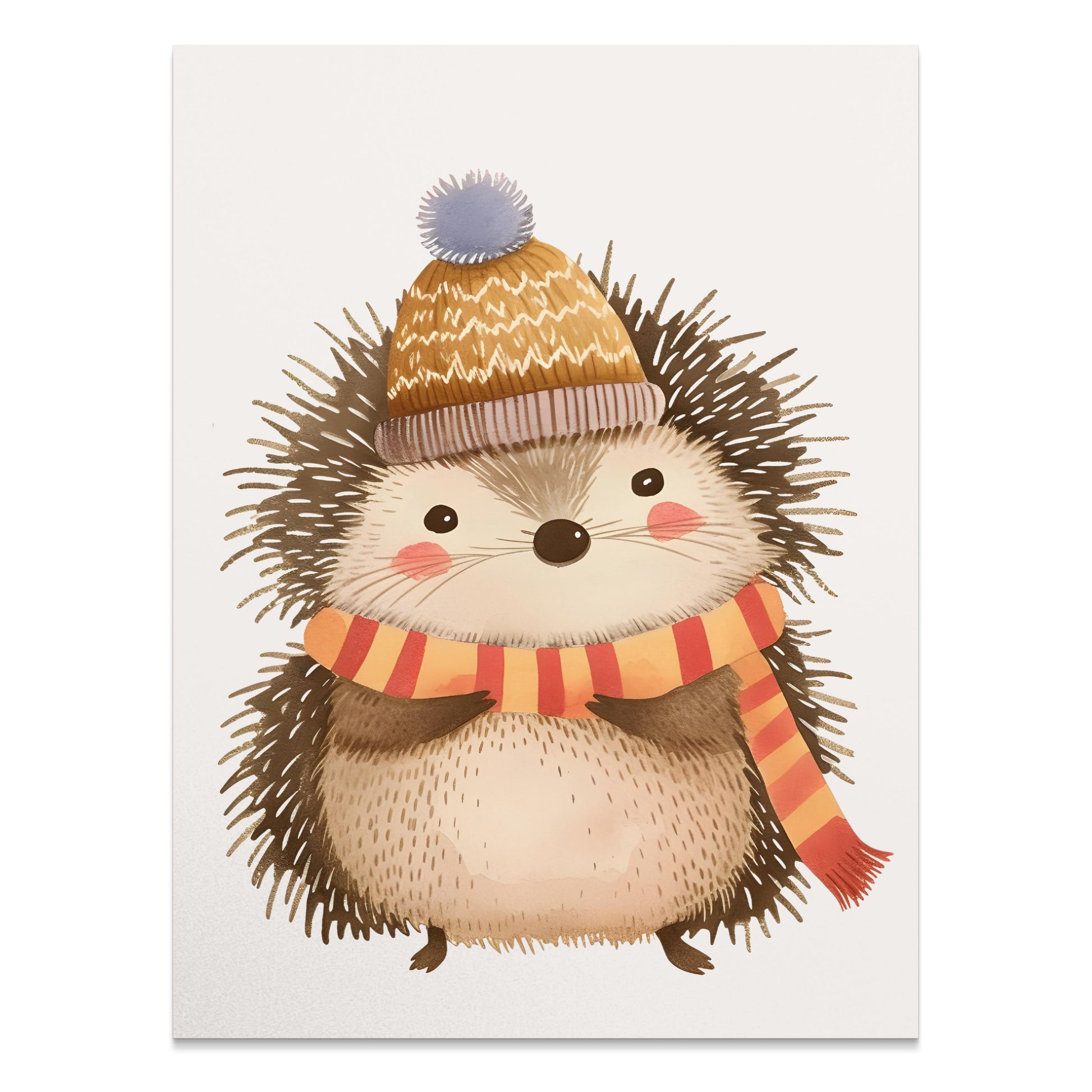 Premium Poster of Cute Hedgehog Wearing Winter Hat and Scarf Posters