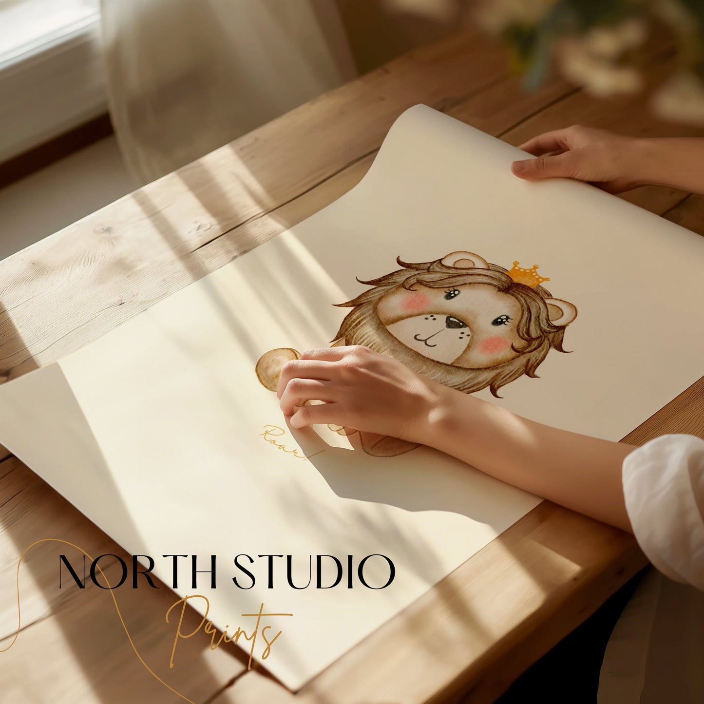 Premium Poster of Cute Illustrated Lion with Crown Kids Room Art Posters
