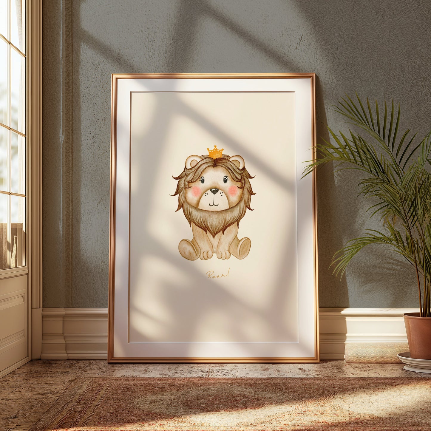 Premium Poster of Cute Illustrated Lion with Crown Kids Room Art Posters