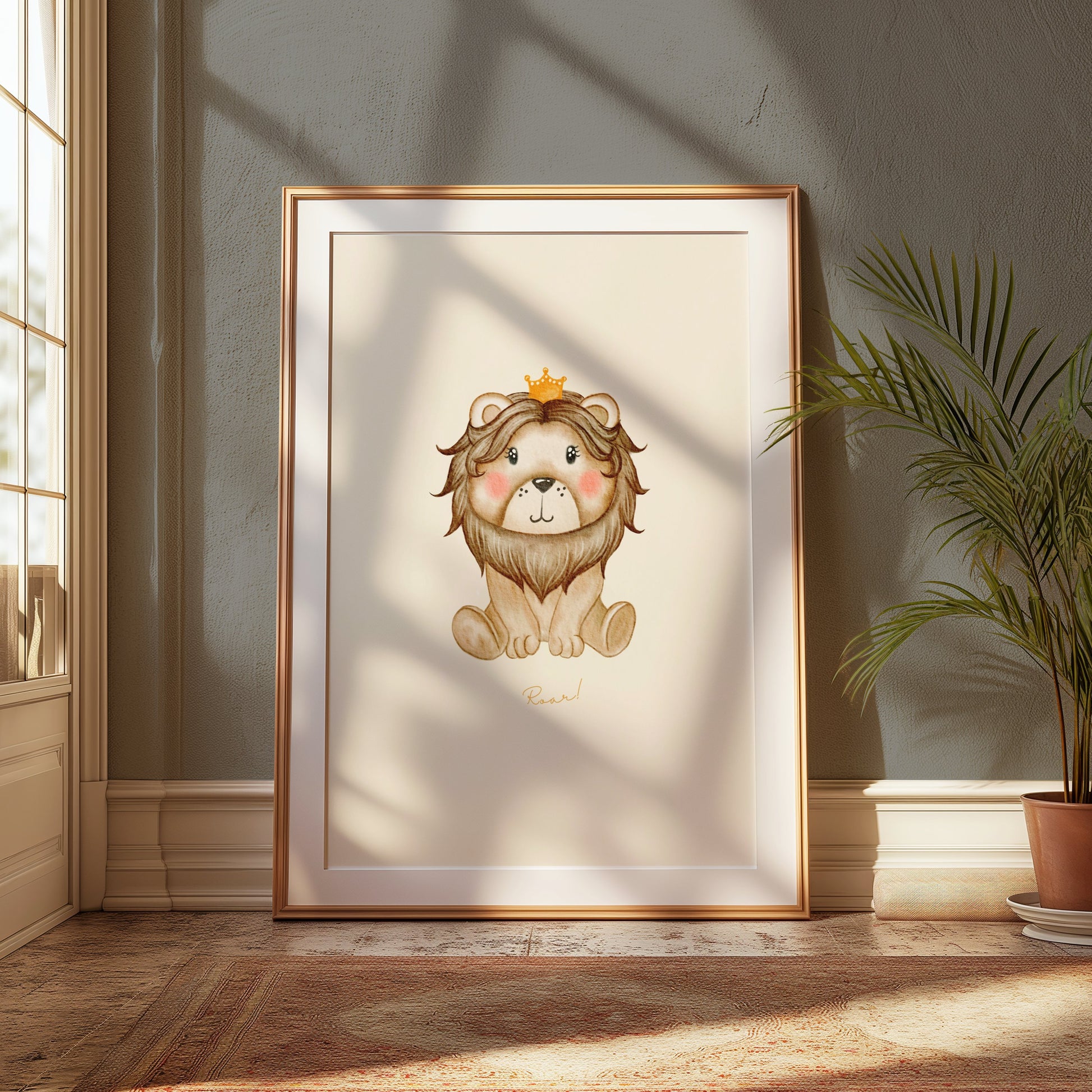Premium Poster of Cute Illustrated Lion with Crown Kids Room Art Posters