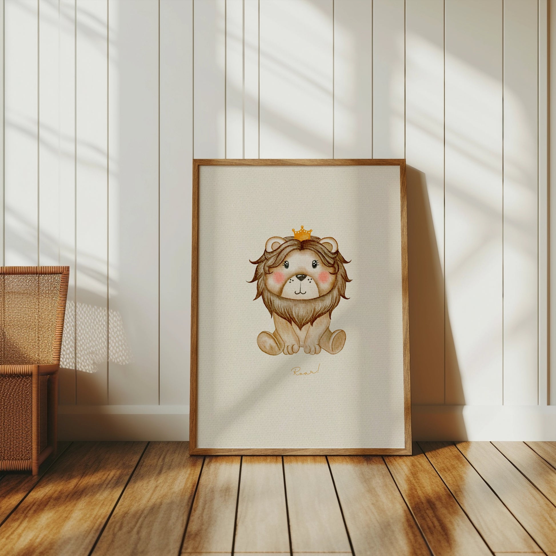 Premium Poster of Cute Illustrated Lion with Crown Kids Room Art Posters