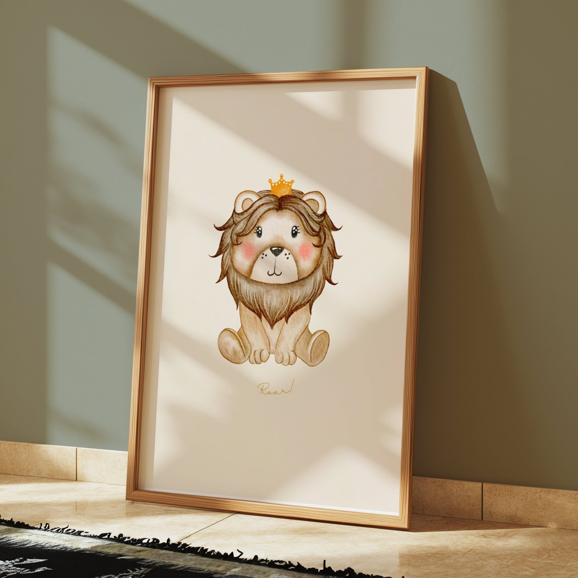 Premium Poster of Cute Illustrated Lion with Crown Kids Room Art Posters