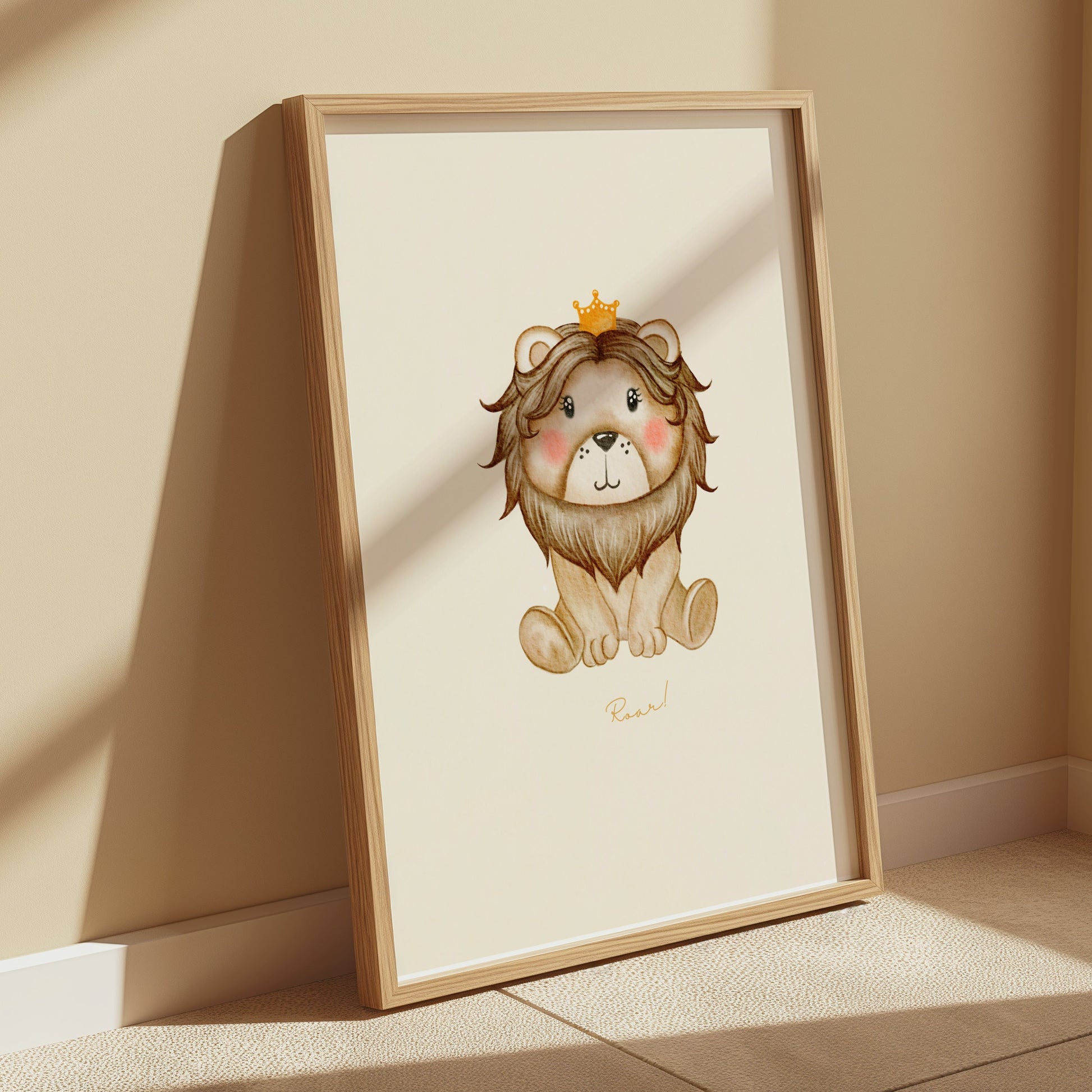 Premium Poster of Cute Illustrated Lion with Crown Kids Room Art Posters