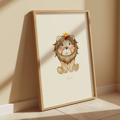 Premium Poster of Cute Illustrated Lion with Crown Kids Room Art Posters
