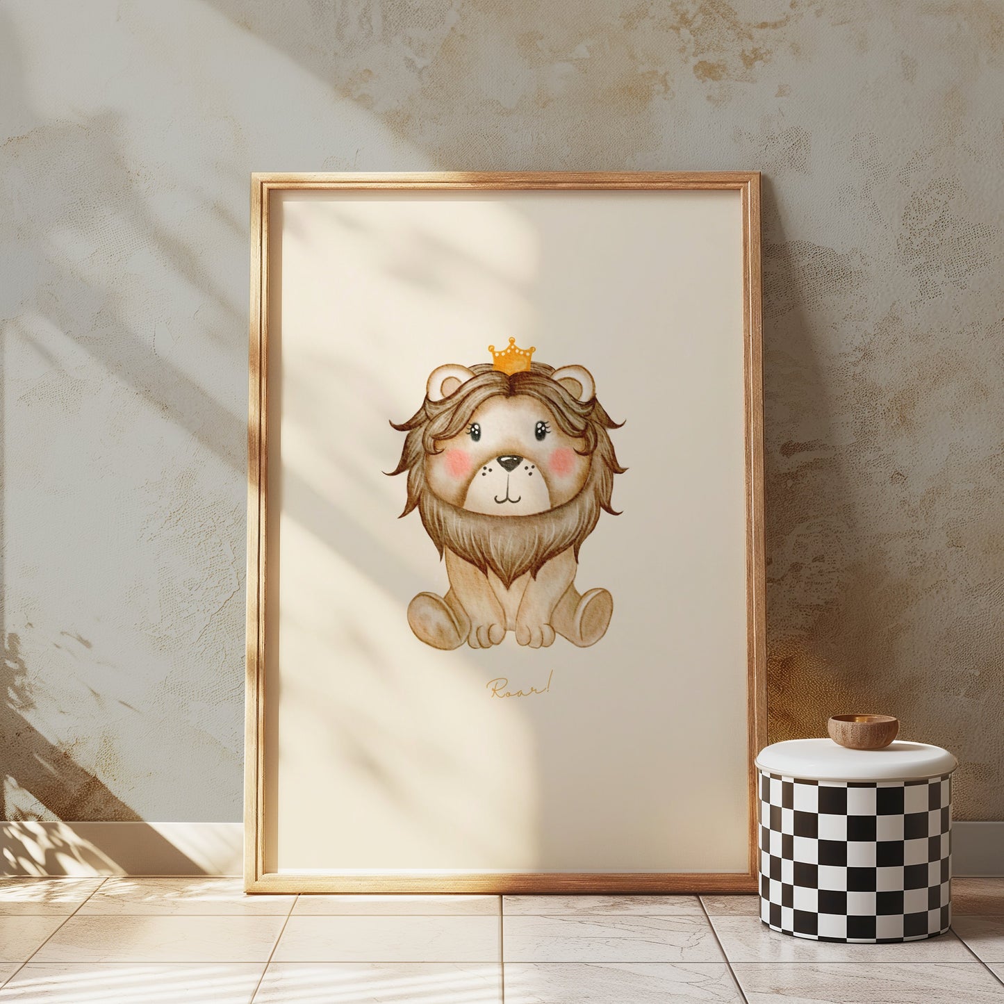 Premium Poster of Cute Illustrated Lion with Crown Kids Room Art Posters