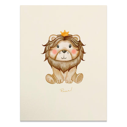 Premium Poster of Cute Illustrated Lion with Crown Kids Room Art Posters