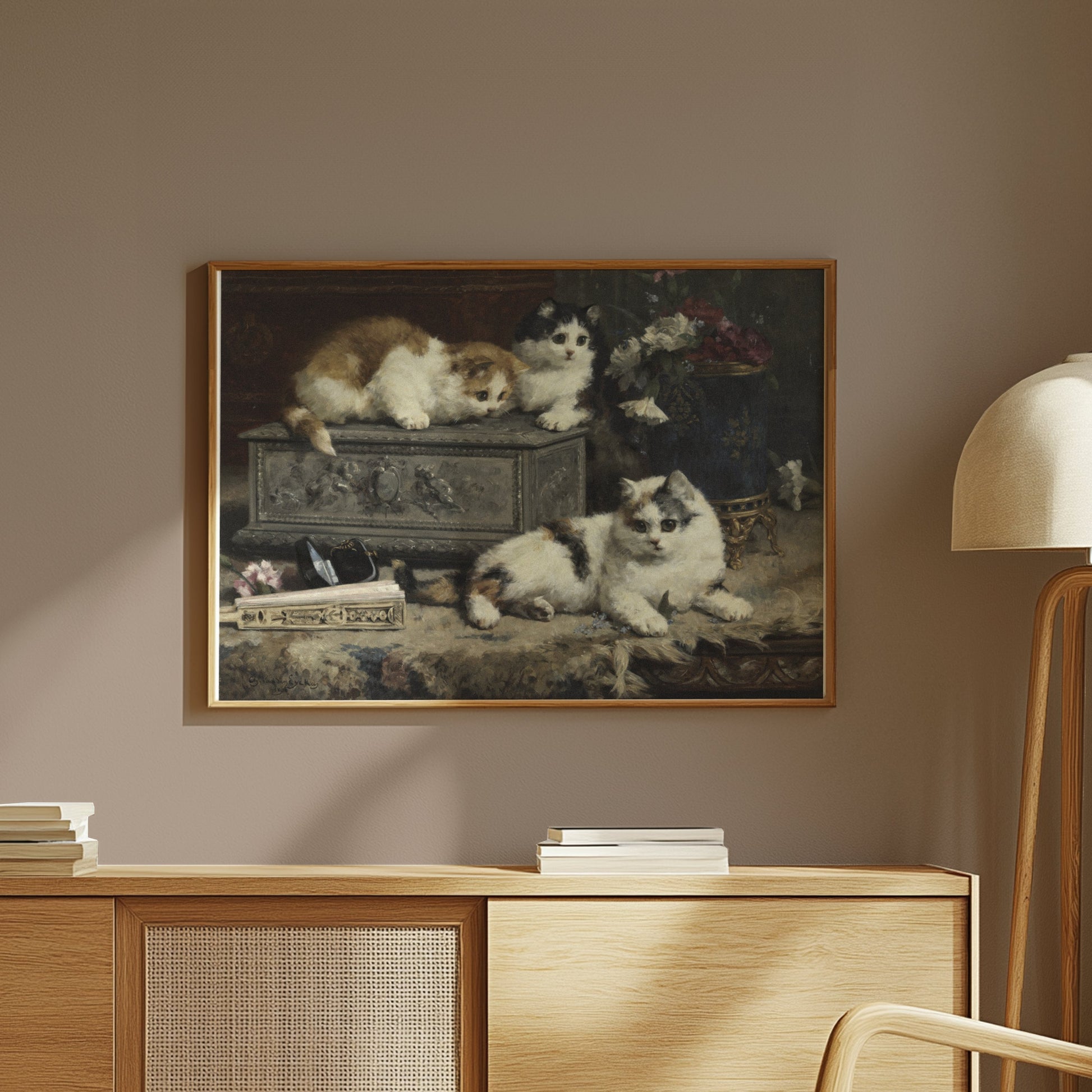 Premium Poster of Cute Kittens Curiously Exploring Decorative Box Posters
