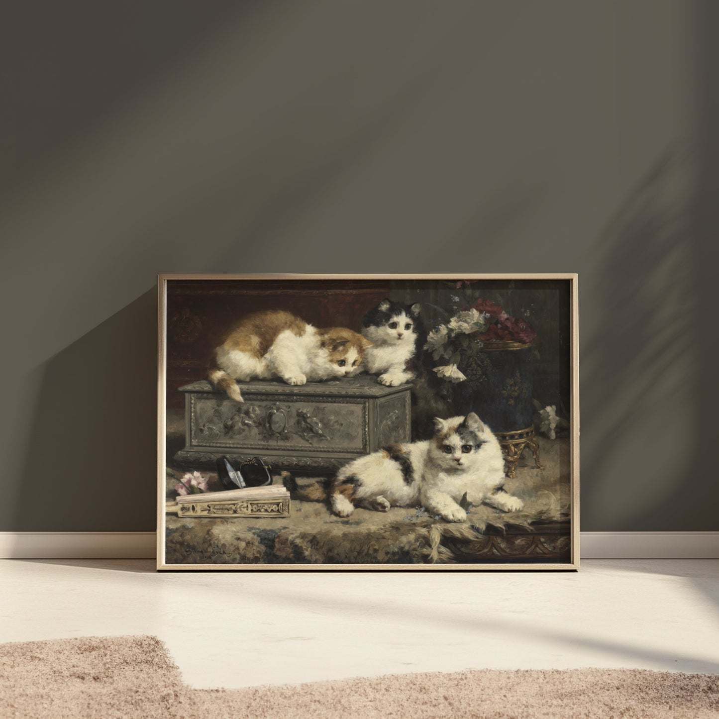 Premium Poster of Cute Kittens Curiously Exploring Decorative Box Posters