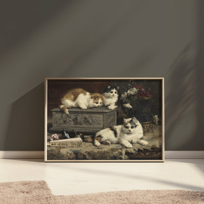 Premium Poster of Cute Kittens Curiously Exploring Decorative Box Posters