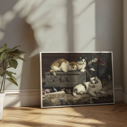 Premium Poster of Cute Kittens Curiously Exploring Decorative Box Posters