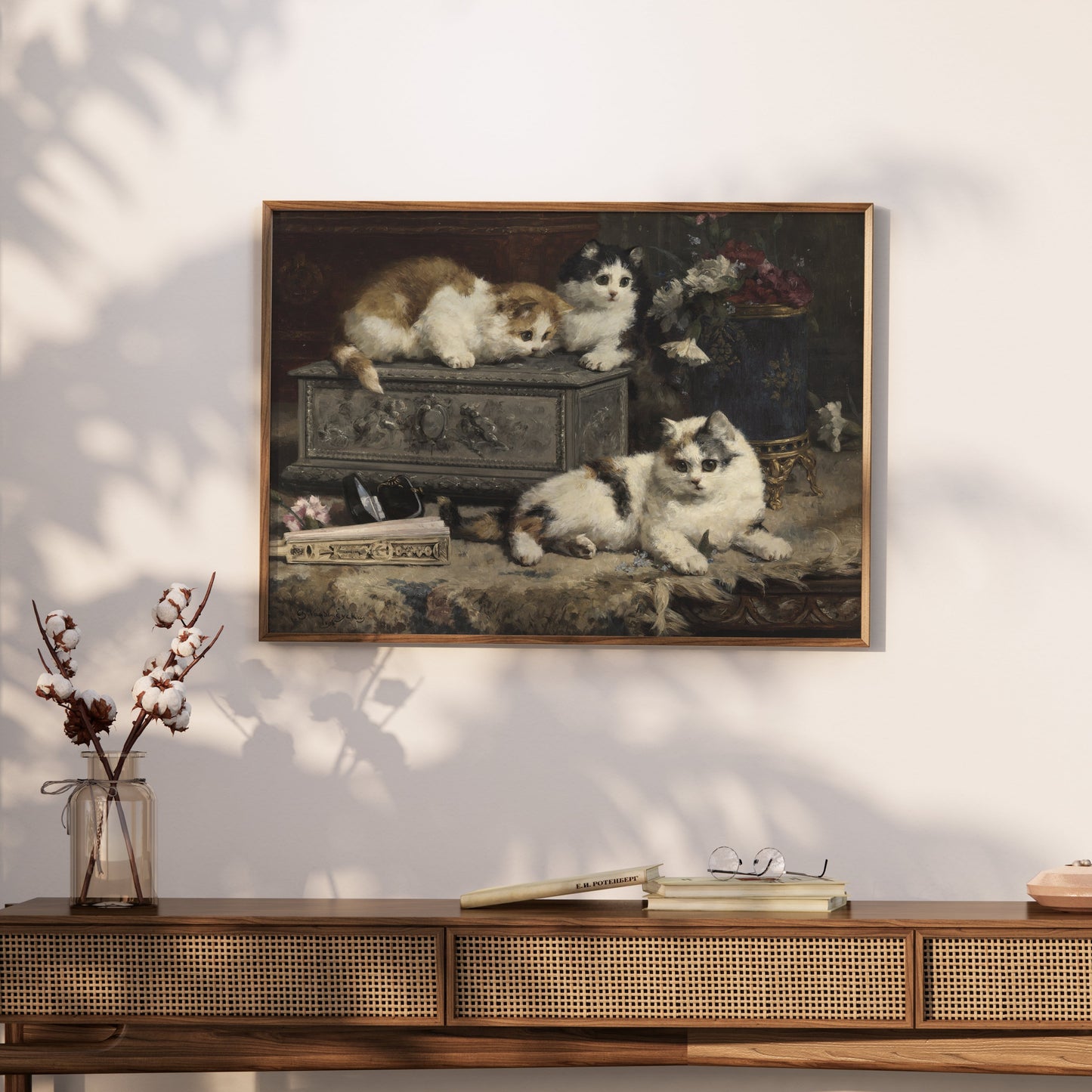 Premium Poster of Cute Kittens Curiously Exploring Decorative Box Posters