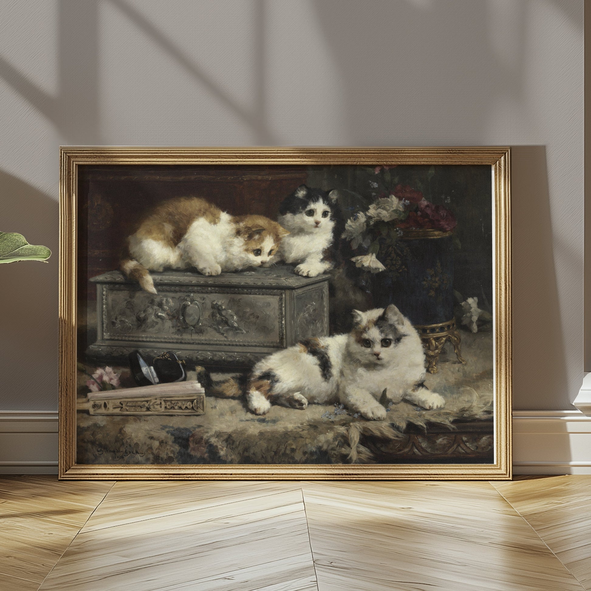 Premium Poster of Cute Kittens Curiously Exploring Decorative Box Posters