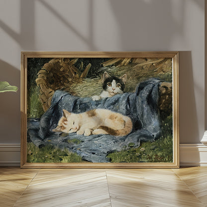 Premium Poster of Cute Kittens Relaxing in a Basket Posters