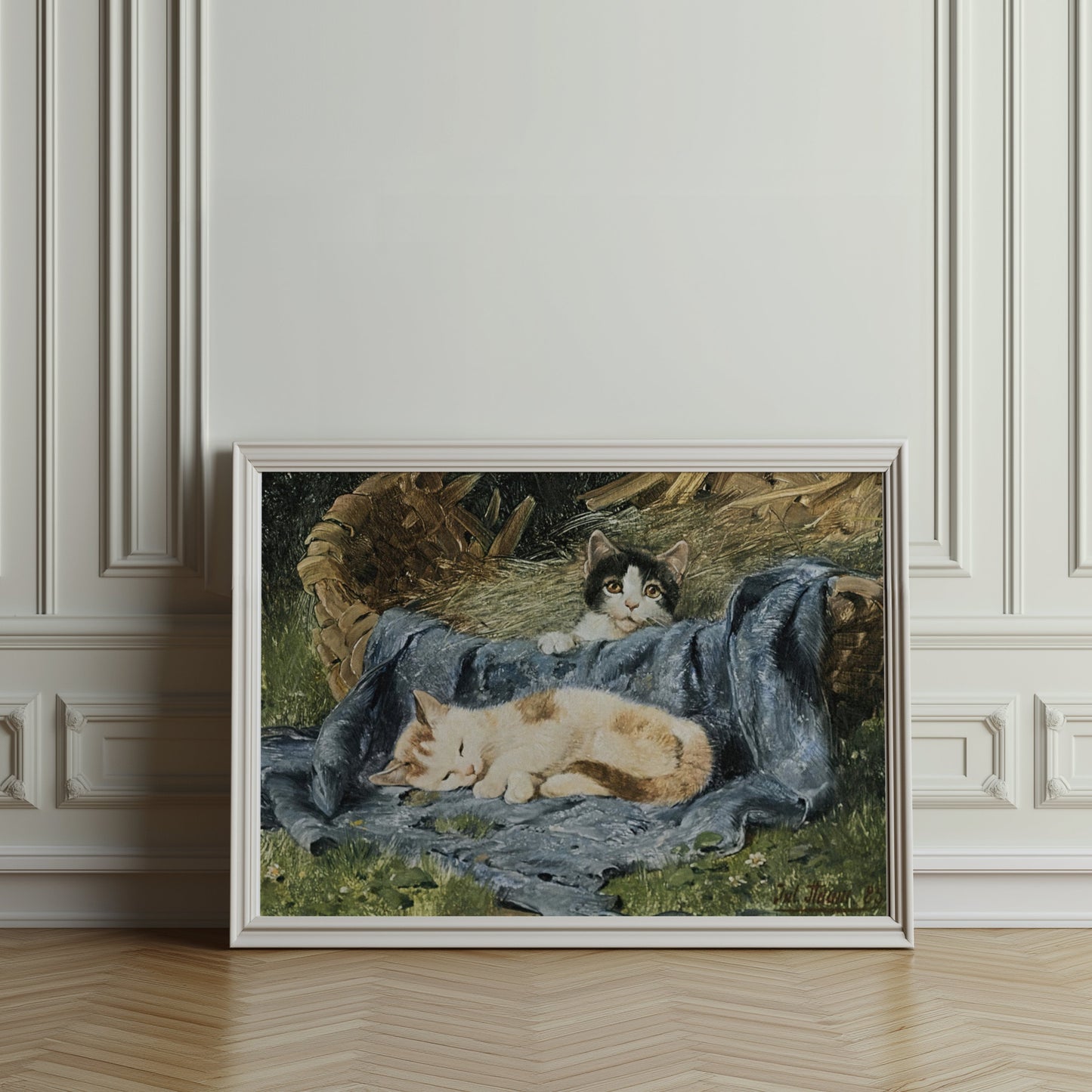 Premium Poster of Cute Kittens Relaxing in a Basket Posters
