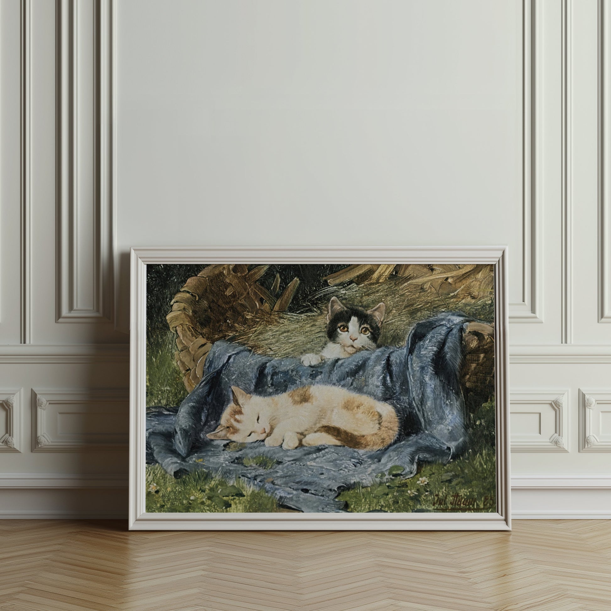 Premium Poster of Cute Kittens Relaxing in a Basket Posters