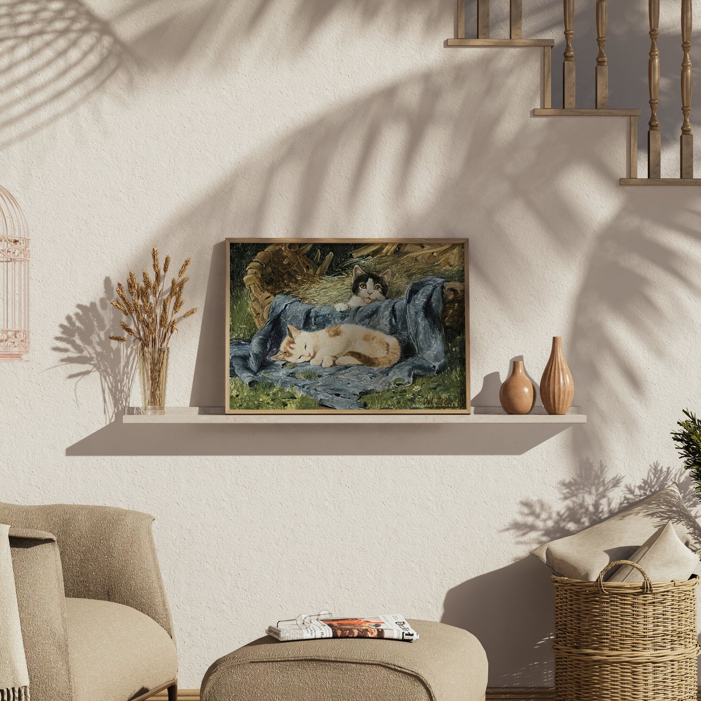 Premium Poster of Cute Kittens Relaxing in a Basket Posters