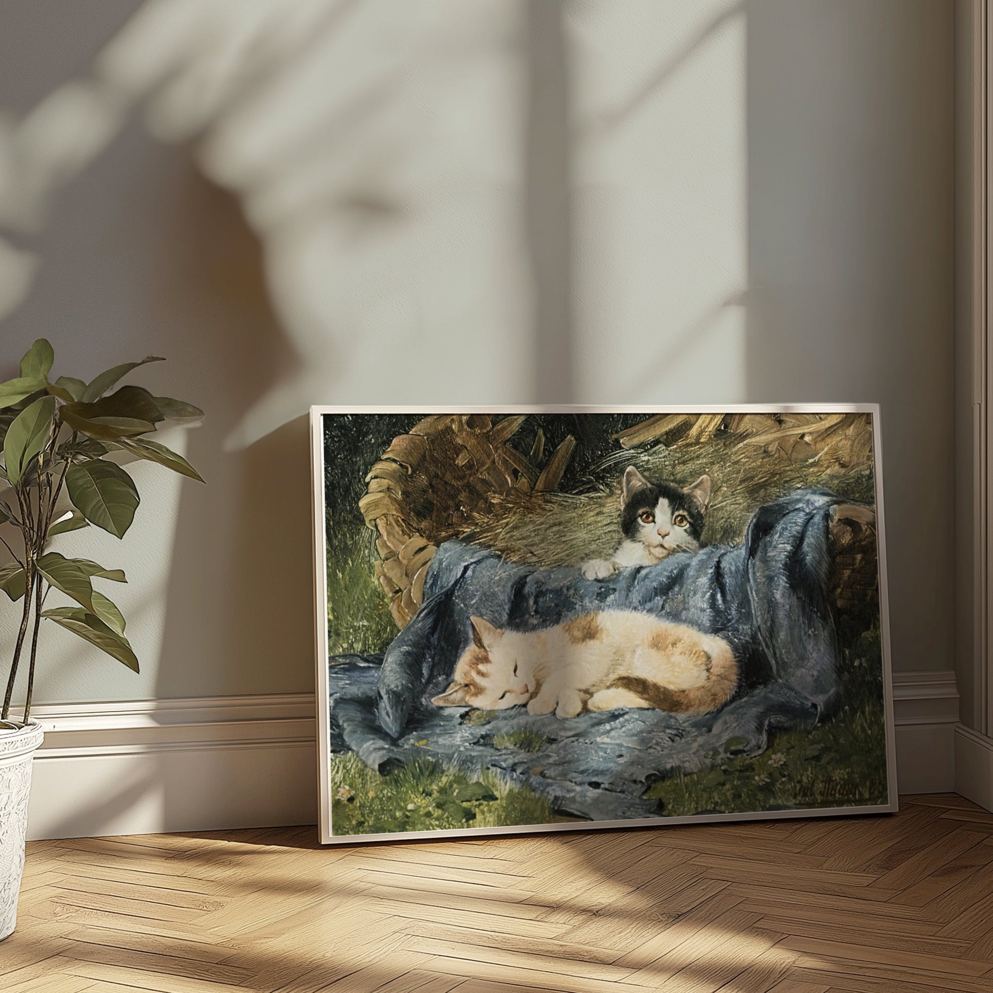 Premium Poster of Cute Kittens Relaxing in a Basket Posters