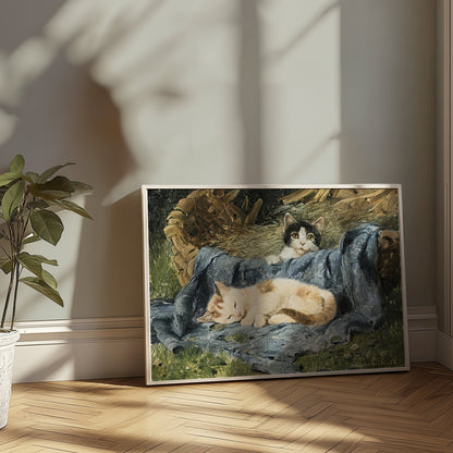Premium Poster of Cute Kittens Relaxing in a Basket Posters