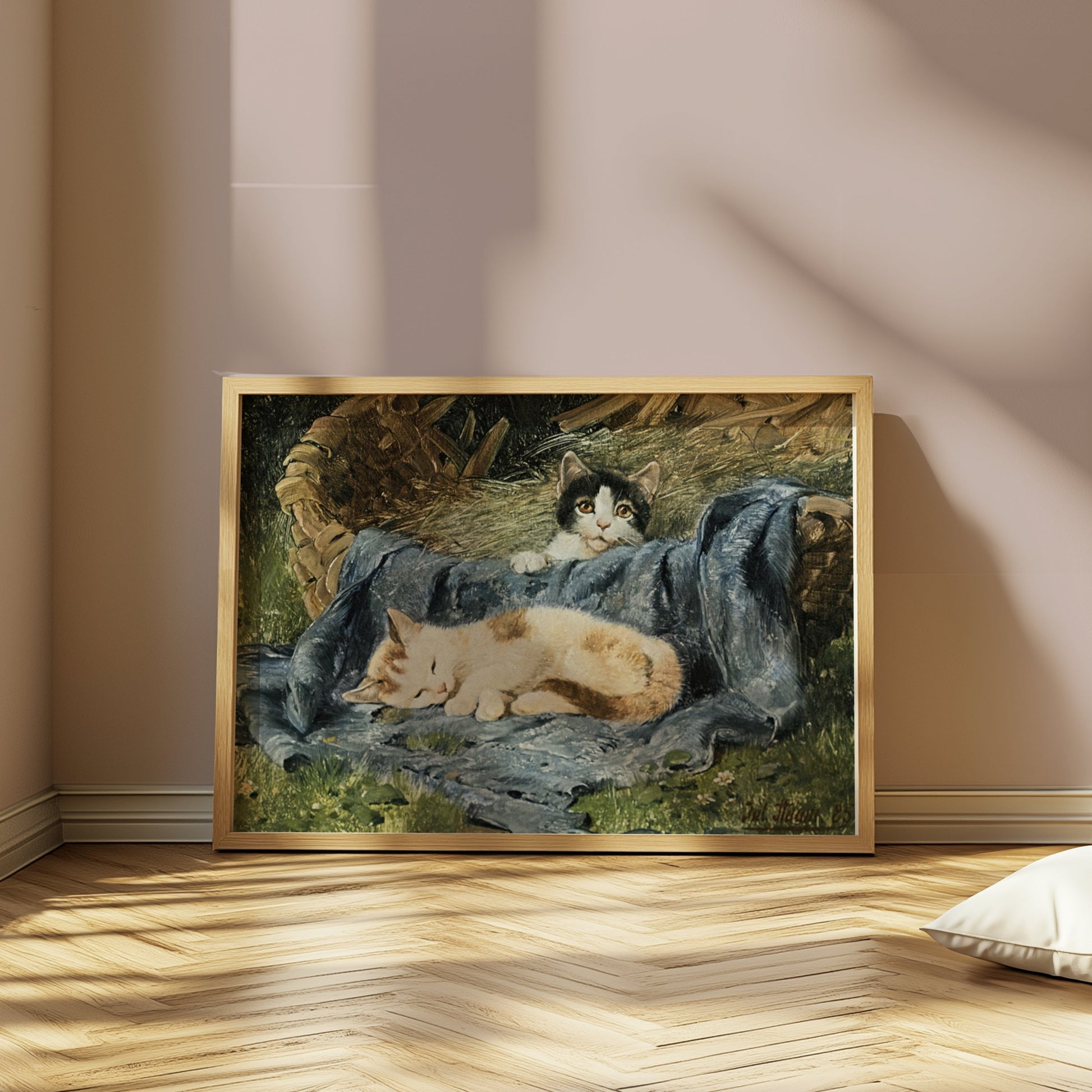 Premium Poster of Cute Kittens Relaxing in a Basket Posters