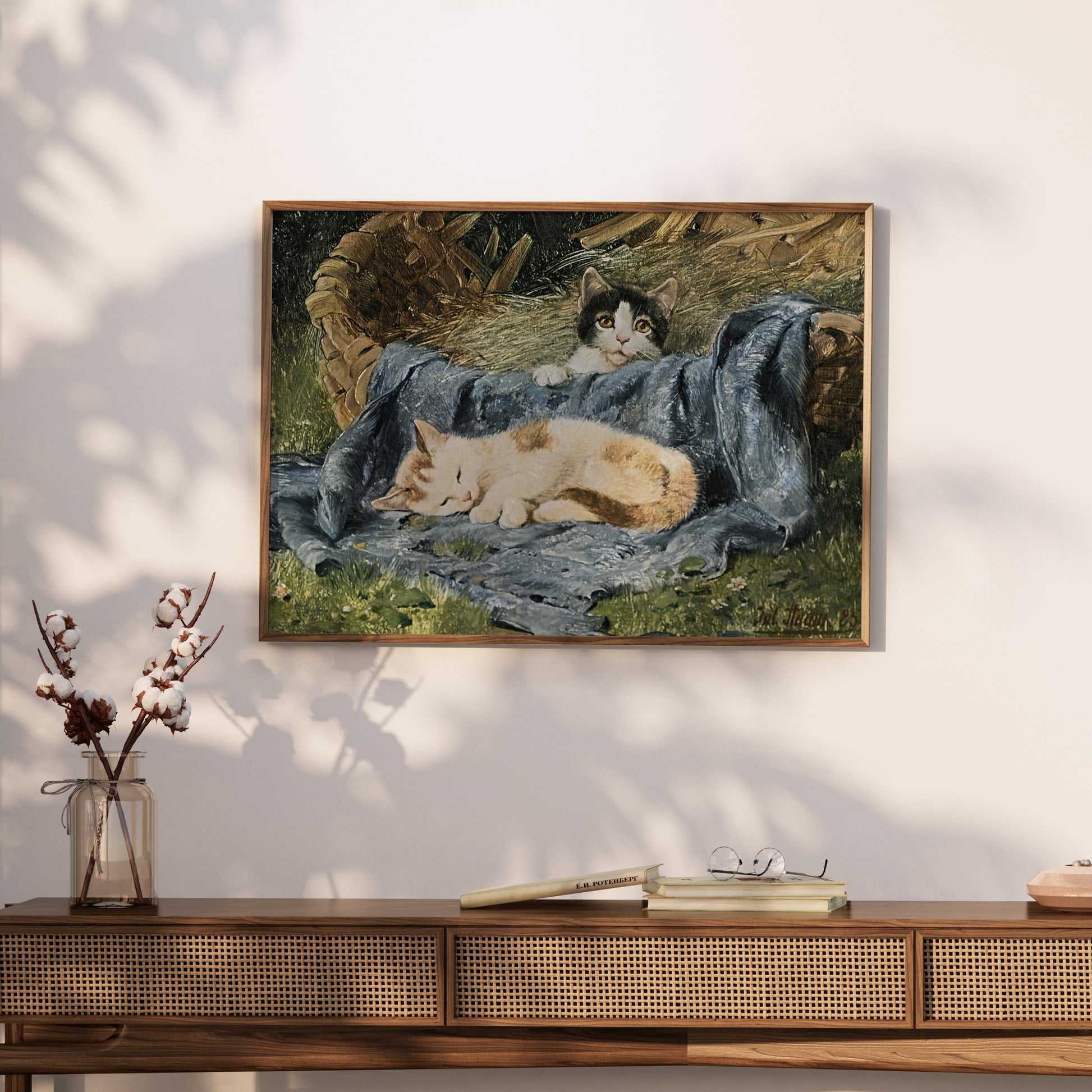 Premium Poster of Cute Kittens Relaxing in a Basket Posters