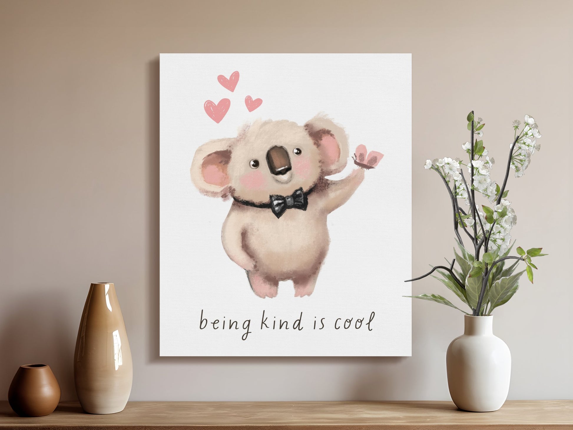 Premium Poster of Cute Koala with Bowtie Quote Nursery Canvas Wraps