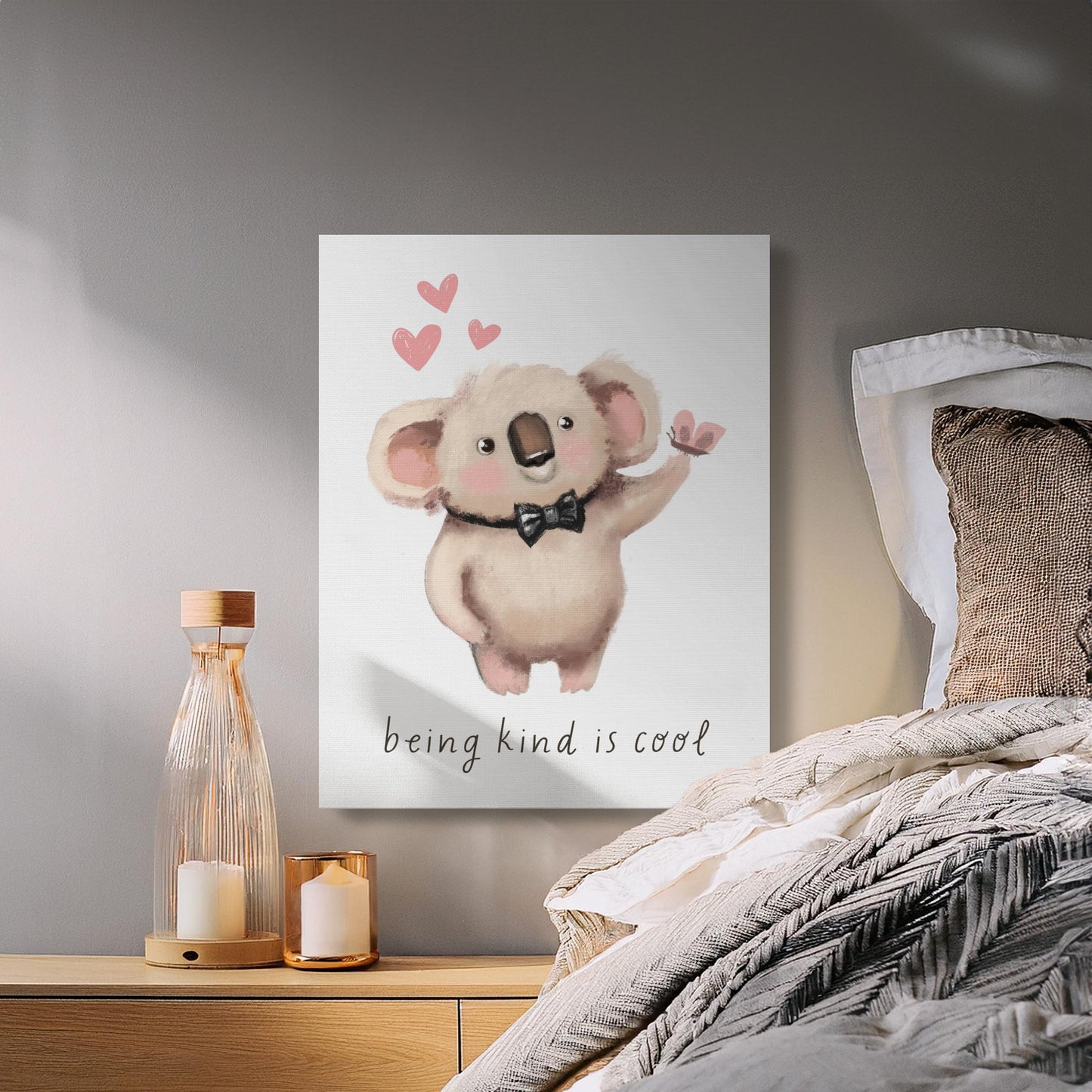 Premium Poster of Cute Koala with Bowtie Quote Nursery Canvas Wraps