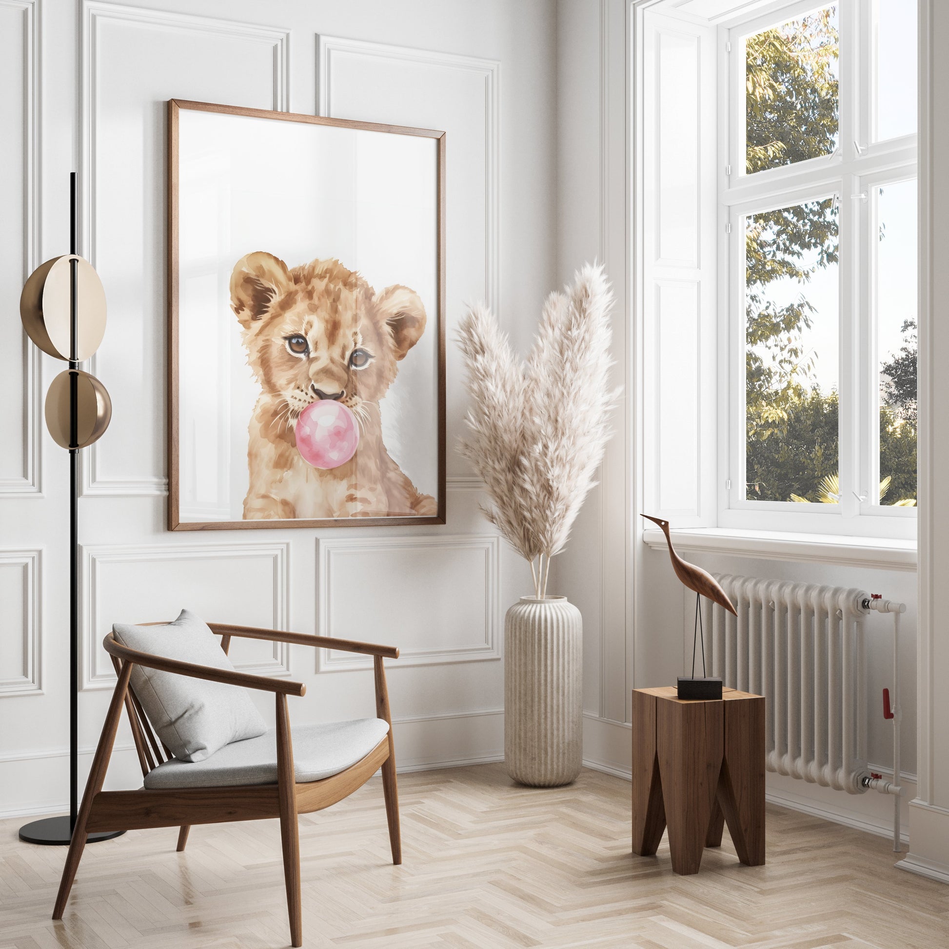 Premium Poster of Cute Lion Cub Blowing Bubblegum Posters