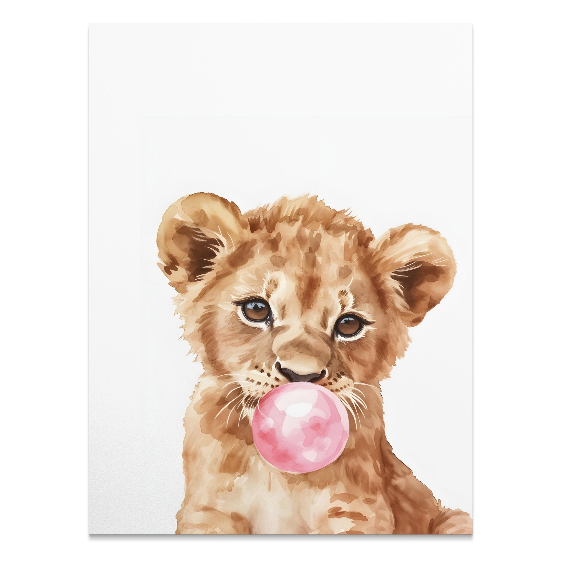 Premium Poster of Cute Lion Cub Blowing Bubblegum Posters