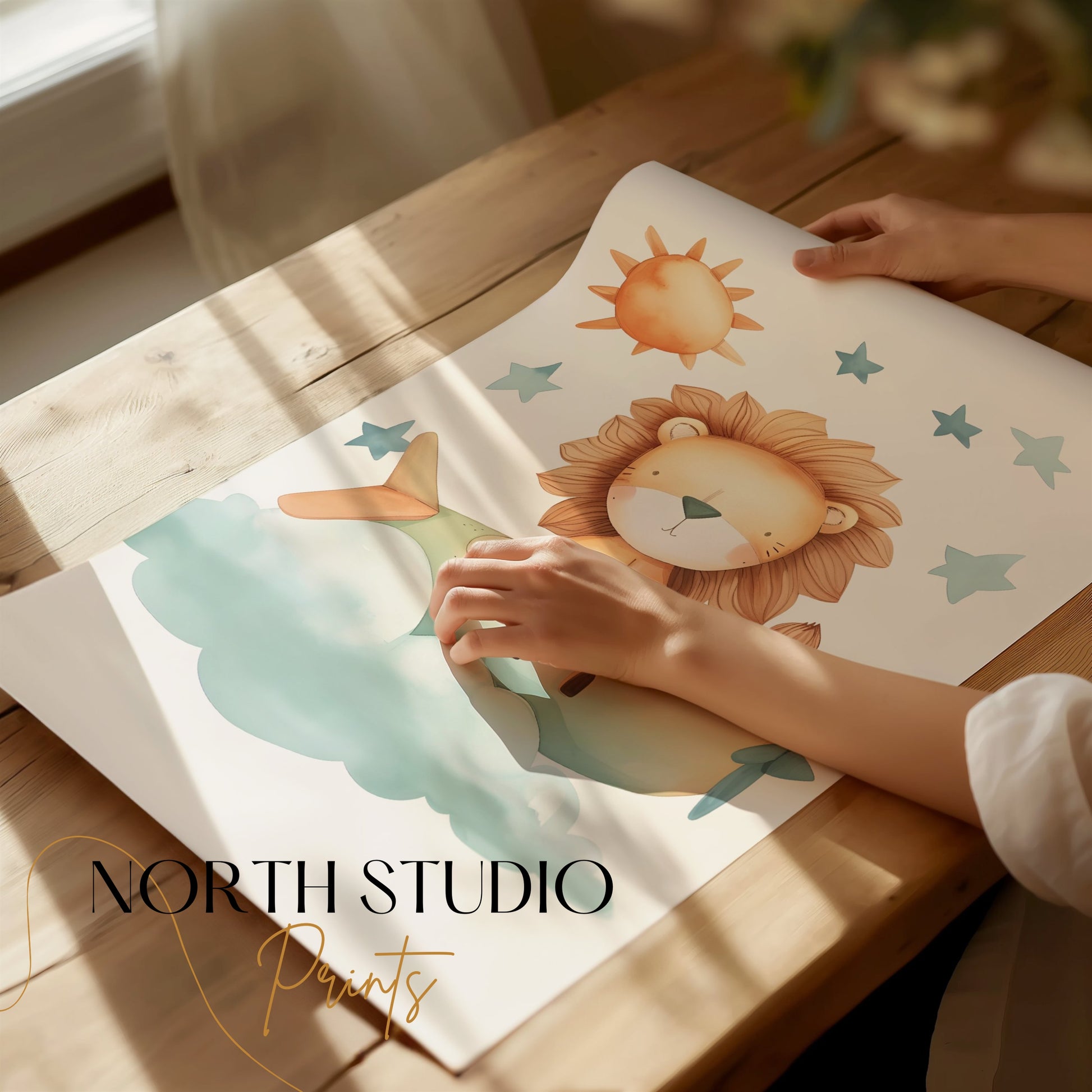 Premium Poster of Cute Lion Flying in Airplane Kids Room Posters