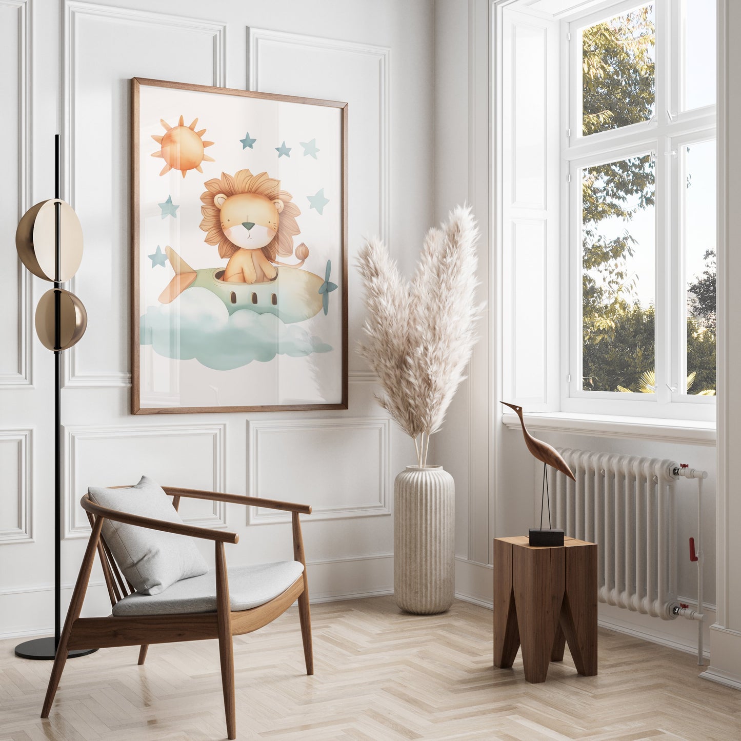 Premium Poster of Cute Lion Flying in Airplane Kids Room Posters