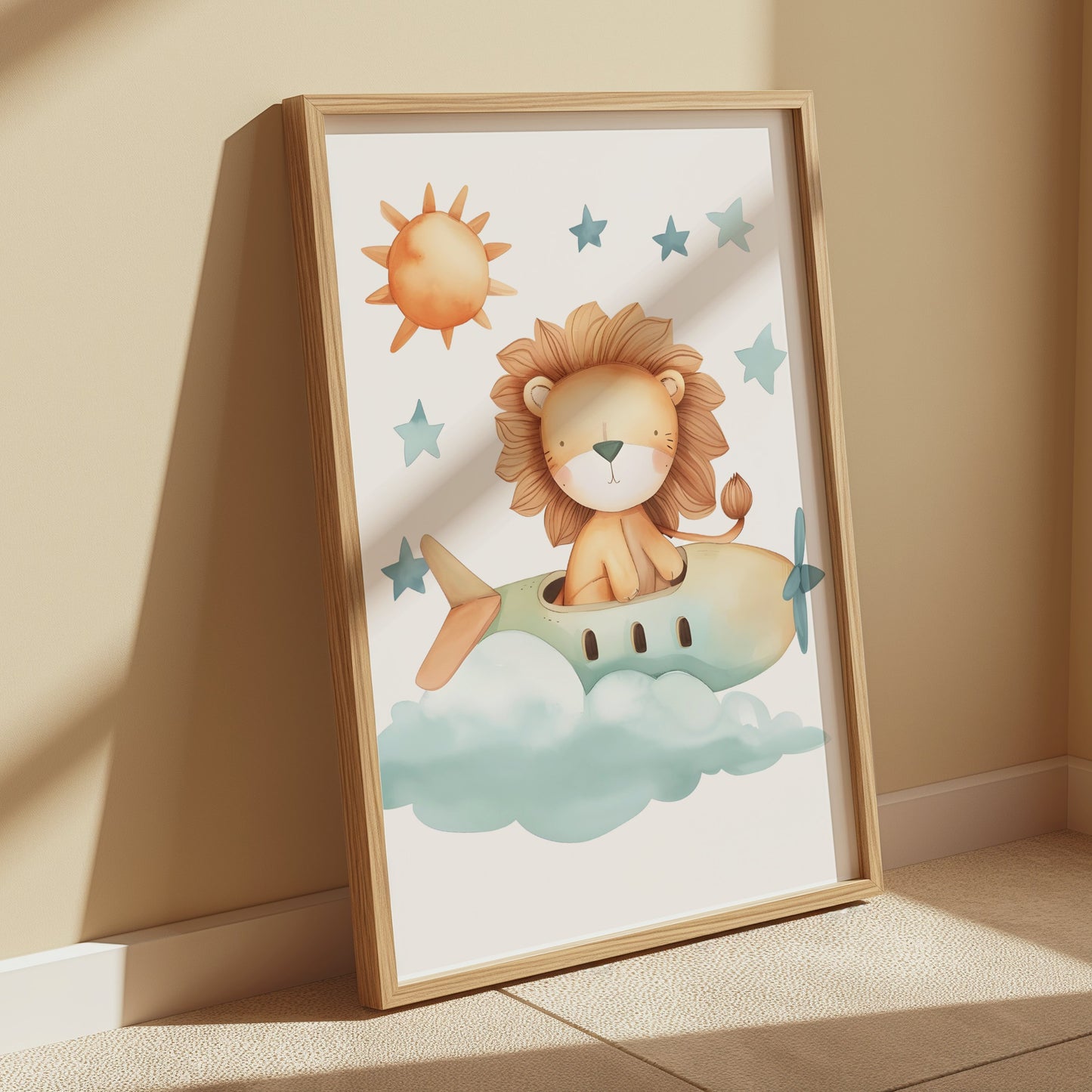 Premium Poster of Cute Lion Flying in Airplane Kids Room Posters