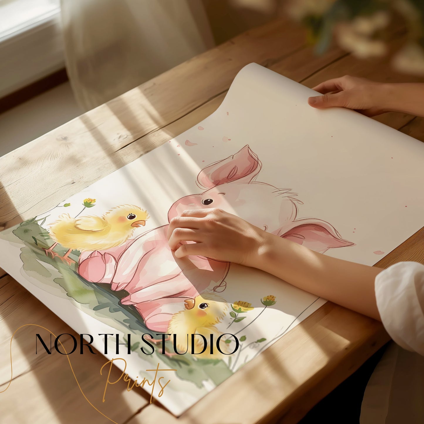 Premium Poster of Cute Piglet with Adorable Chicks Animal Art Posters