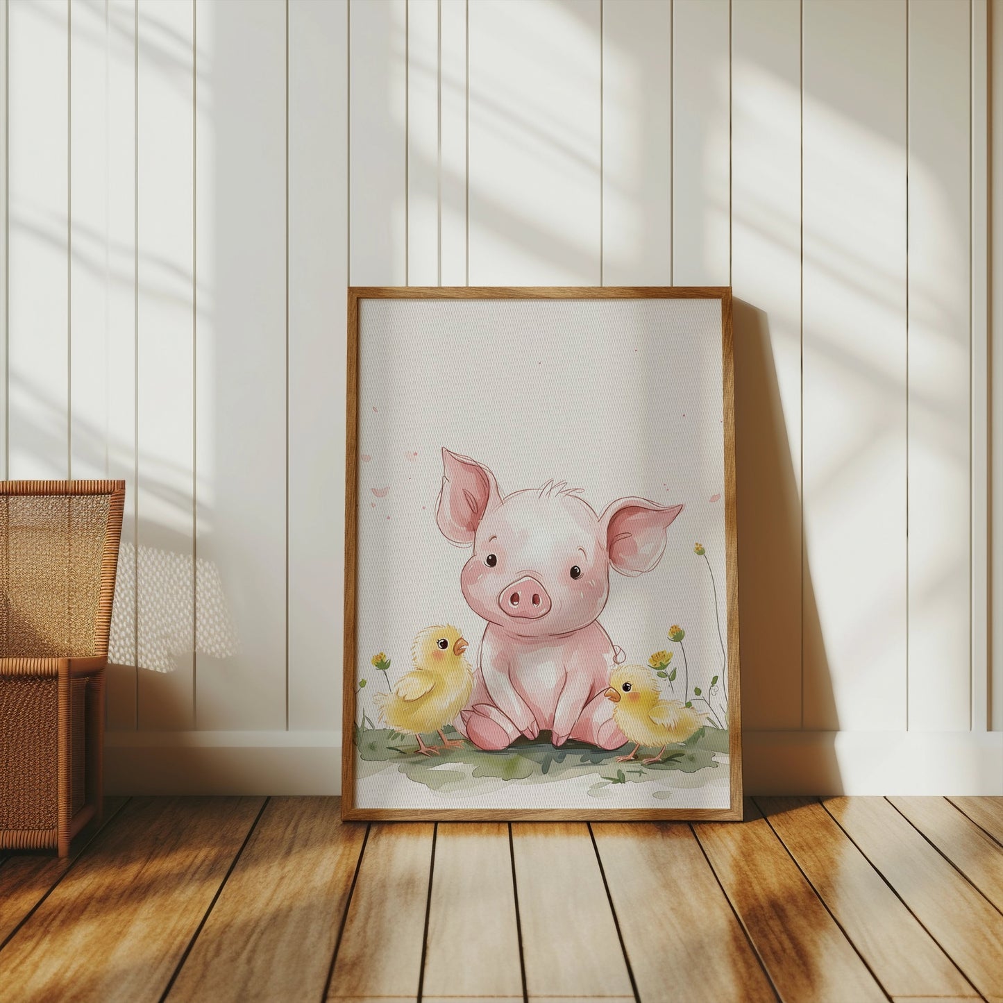 Premium Poster of Cute Piglet with Adorable Chicks Animal Art Posters