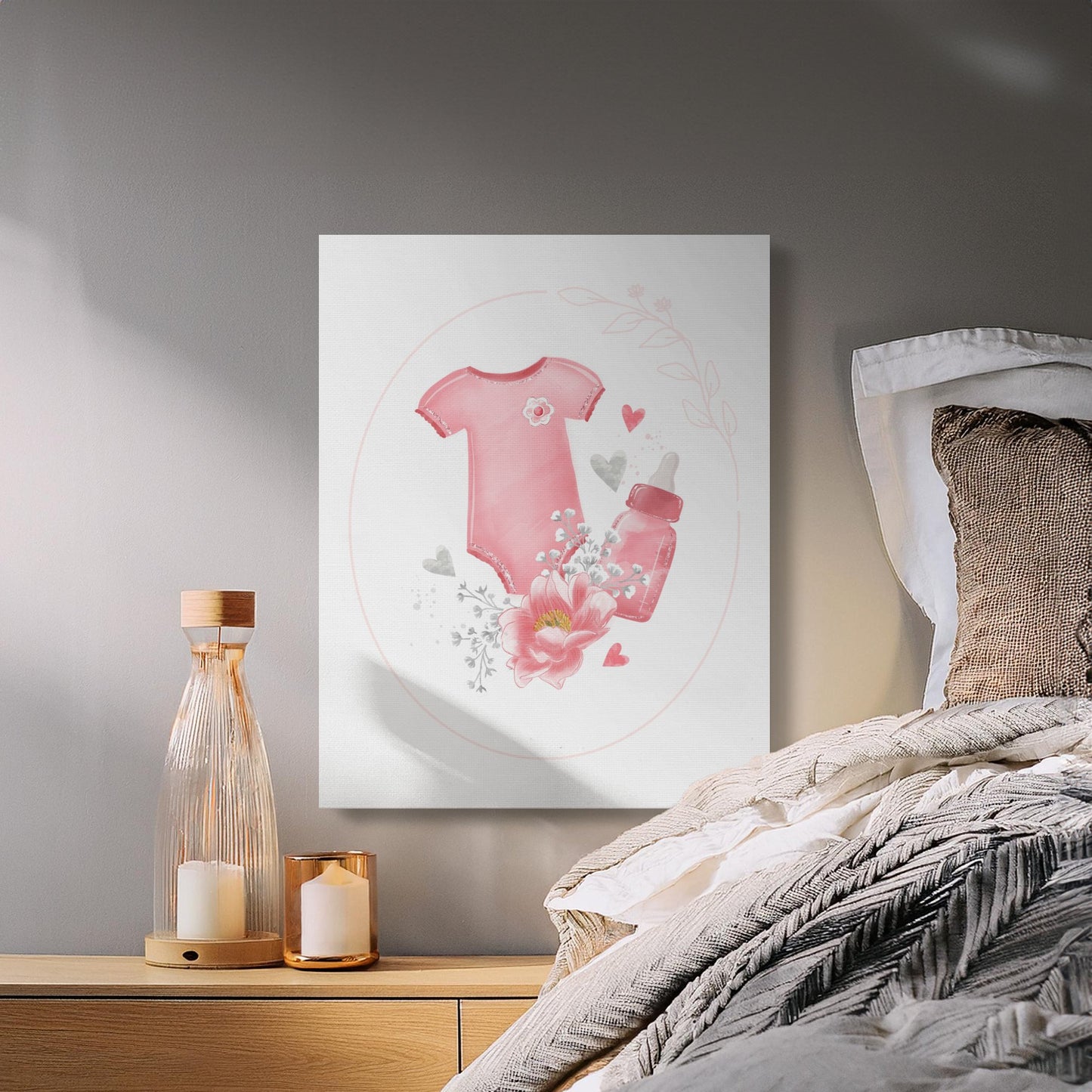 Premium Poster of Cute Pink Baby Onesie Nursery Canvas Wraps