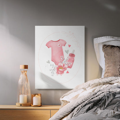 Premium Poster of Cute Pink Baby Onesie Nursery Canvas Wraps