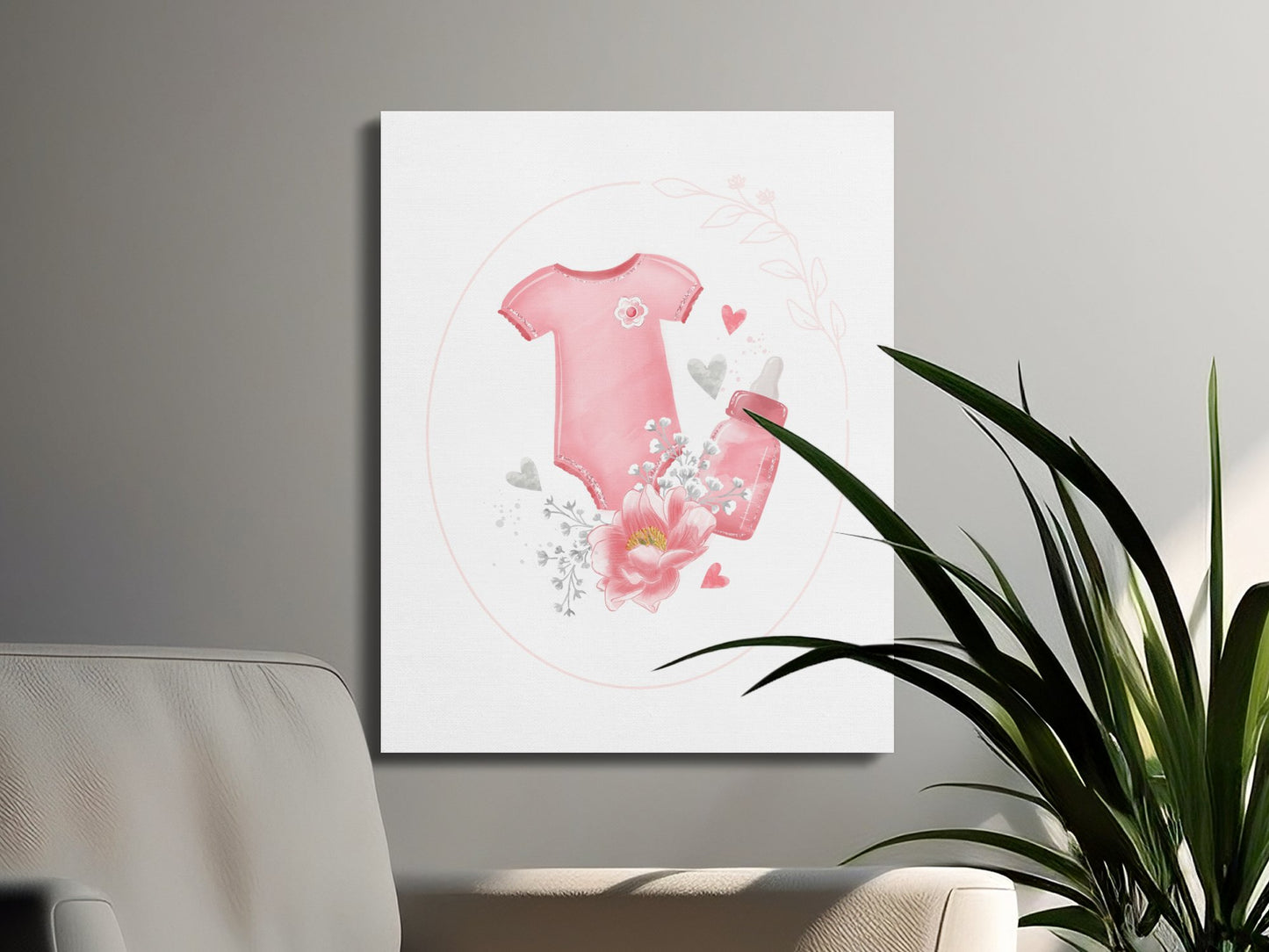 Premium Poster of Cute Pink Baby Onesie Nursery Canvas Wraps