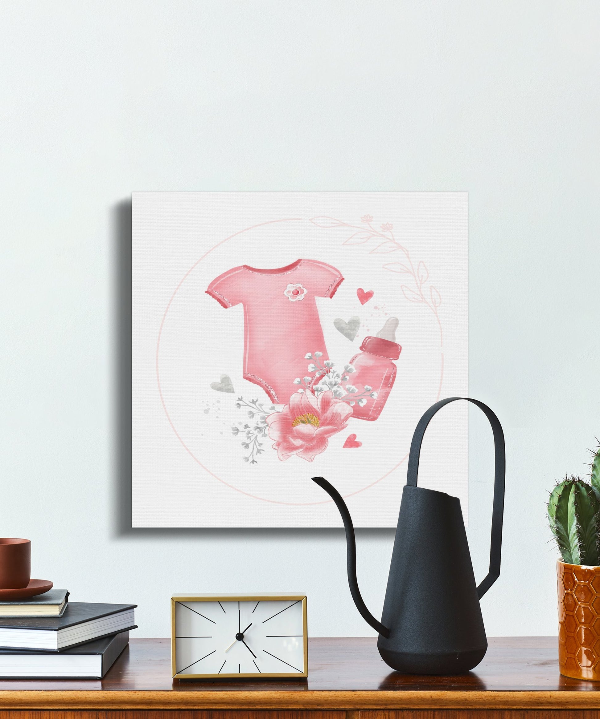 Premium Poster of Cute Pink Baby Onesie Nursery Canvas Wraps