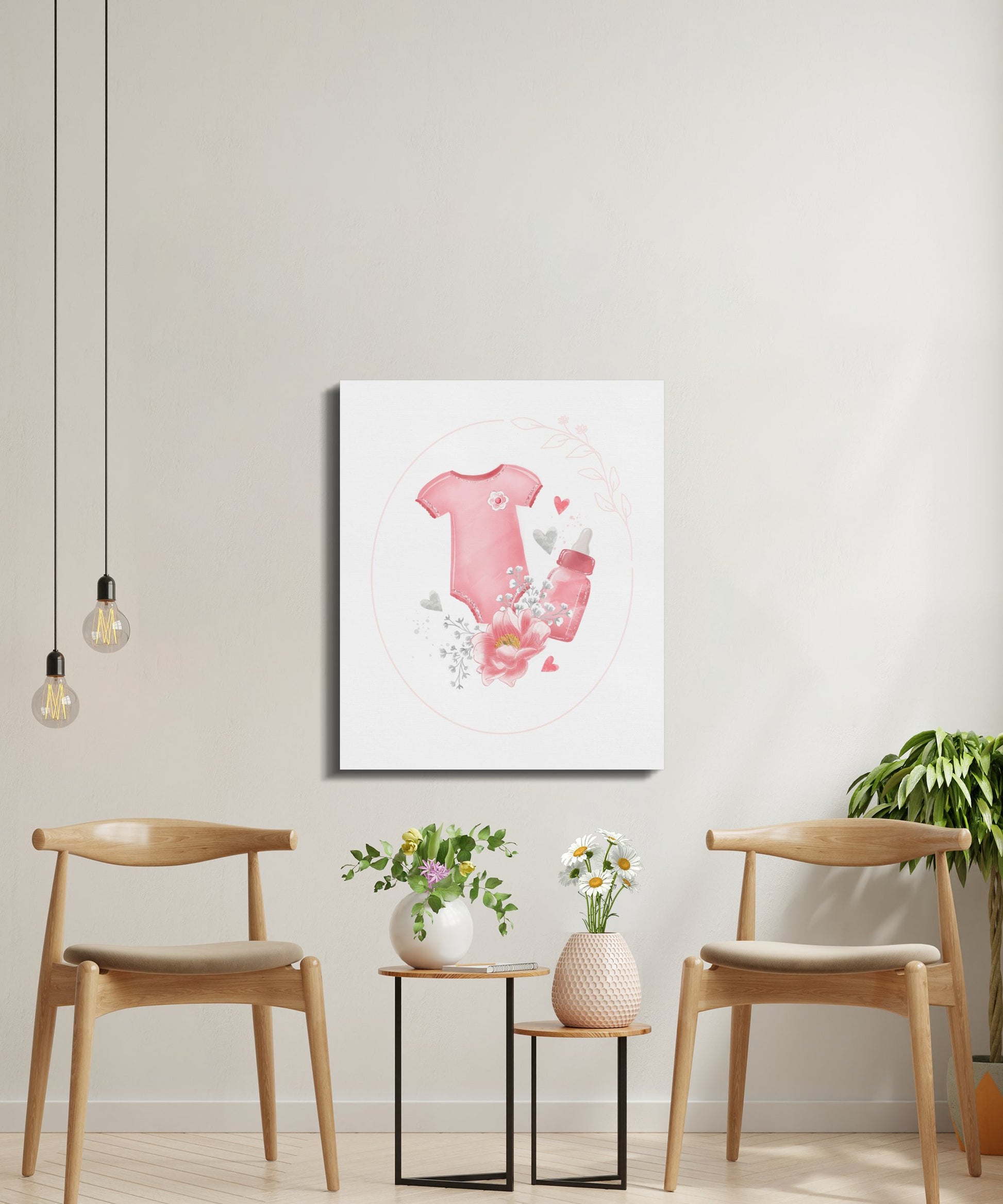 Premium Poster of Cute Pink Baby Onesie Nursery Canvas Wraps