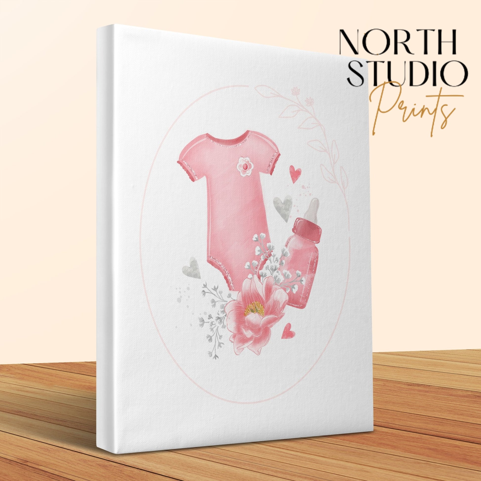 Premium Poster of Cute Pink Baby Onesie Nursery Canvas Wraps