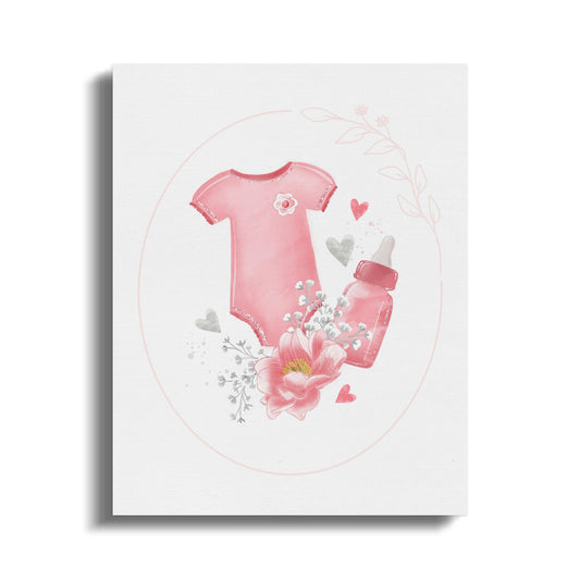 Premium Poster of Cute Pink Baby Onesie Nursery Canvas Wraps