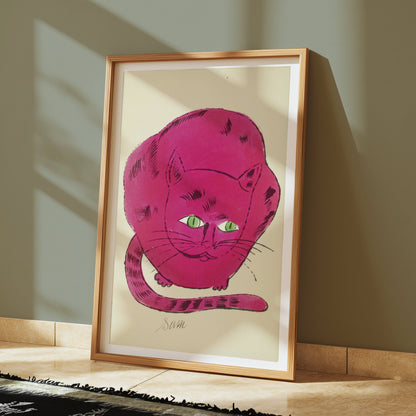Premium Poster of Cute Pink Cat Illustration with Green Eyes Posters