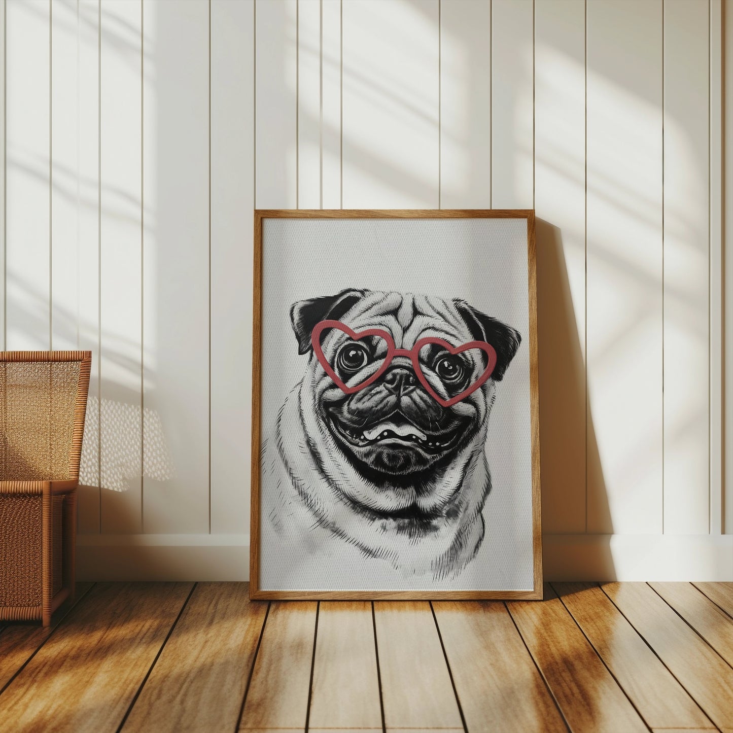 Premium Poster of Cute Pug with Heart Shaped Glasses Wall Art Posters