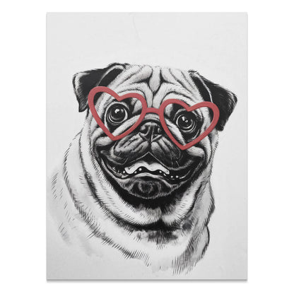 Premium Poster of Cute Pug with Heart Shaped Glasses Wall Art Posters
