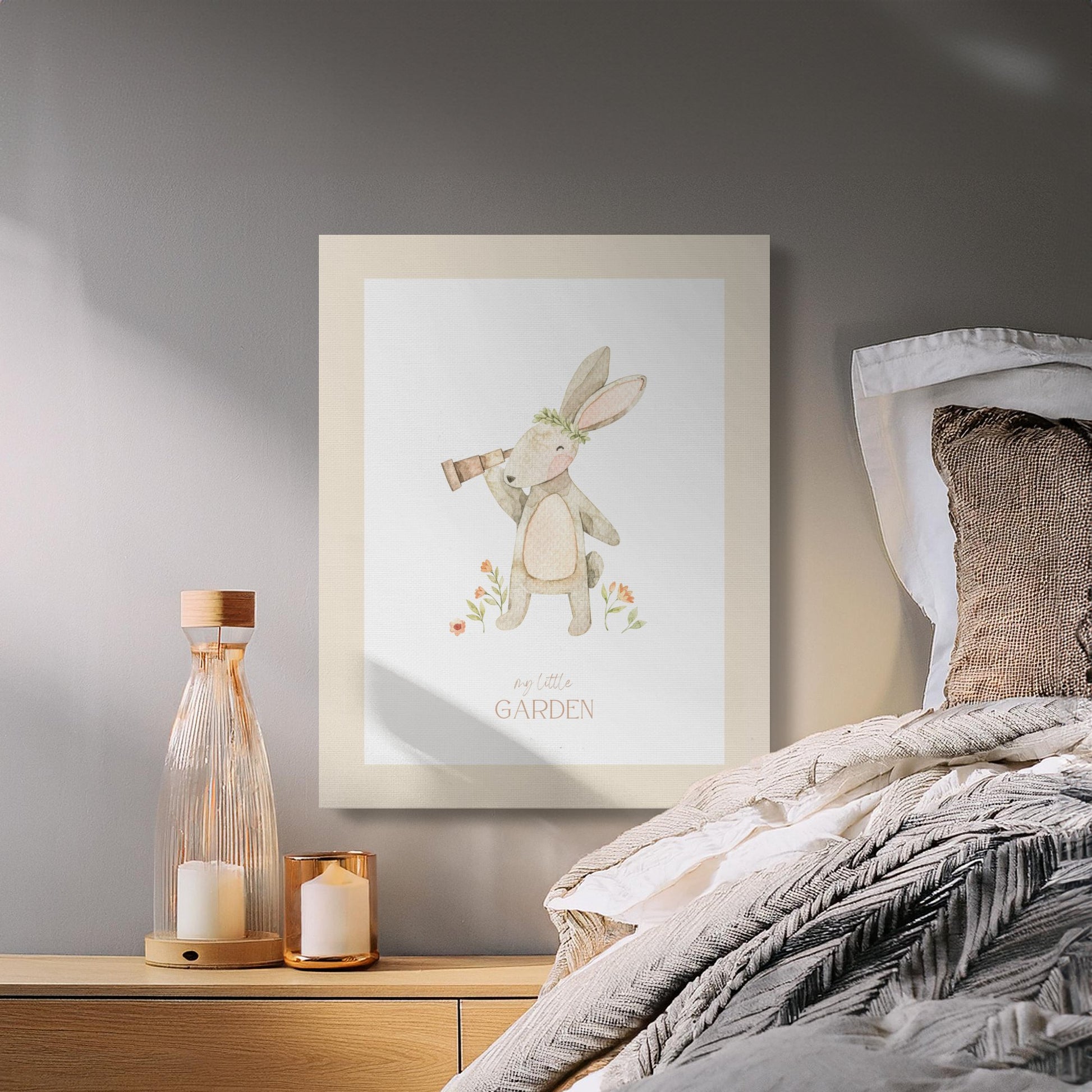 Premium Poster of Cute Rabbit with Telescope Nursery Wall Art Canvas Wraps