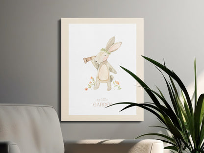 Premium Poster of Cute Rabbit with Telescope Nursery Wall Art Canvas Wraps