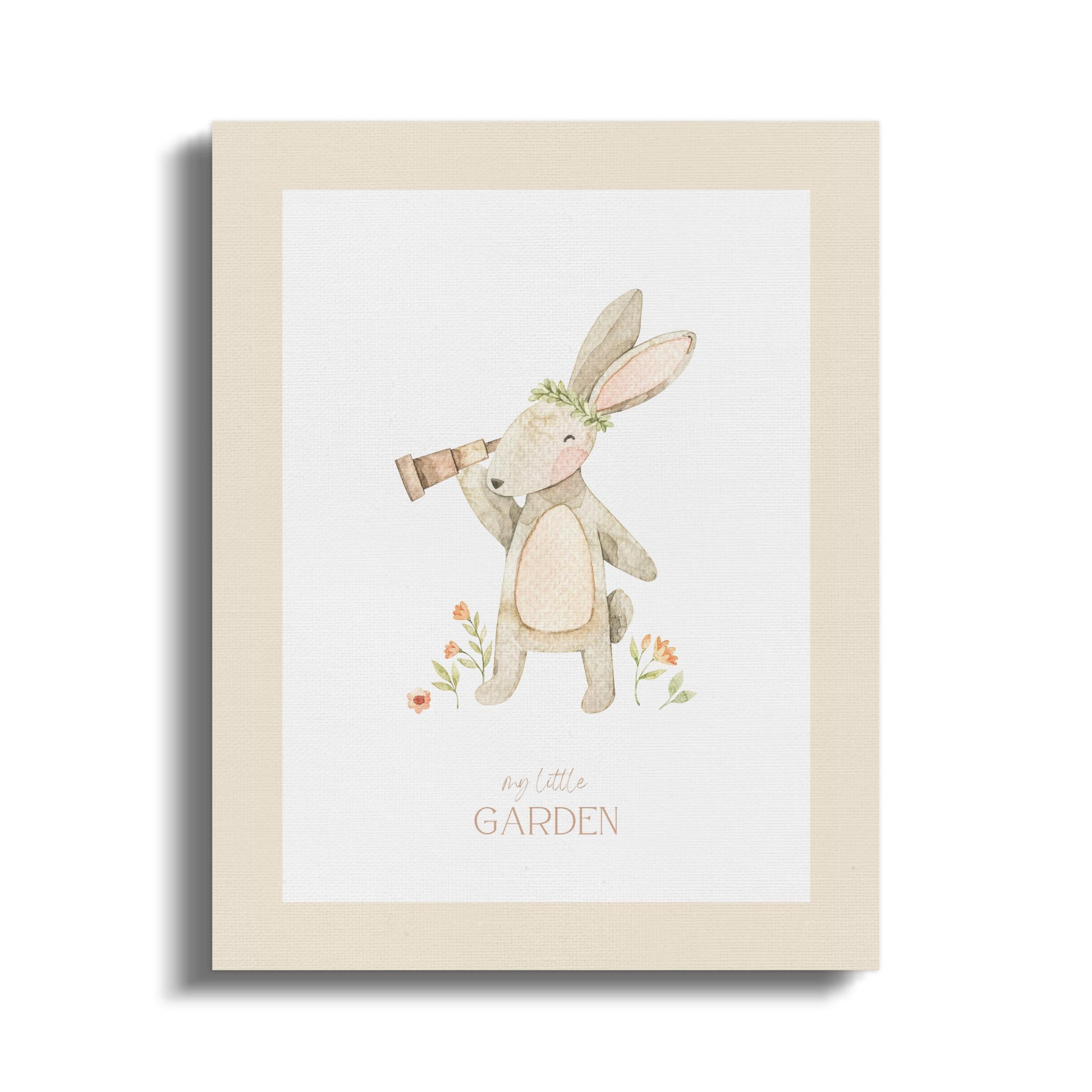 Premium Poster of Cute Rabbit with Telescope Nursery Wall Art Canvas Wraps
