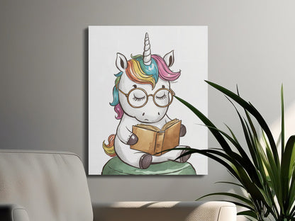 Premium Poster of Cute Reading Unicorn Nursery Wall Art Canvas Wraps