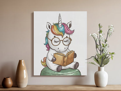 Premium Poster of Cute Reading Unicorn Nursery Wall Art Canvas Wraps
