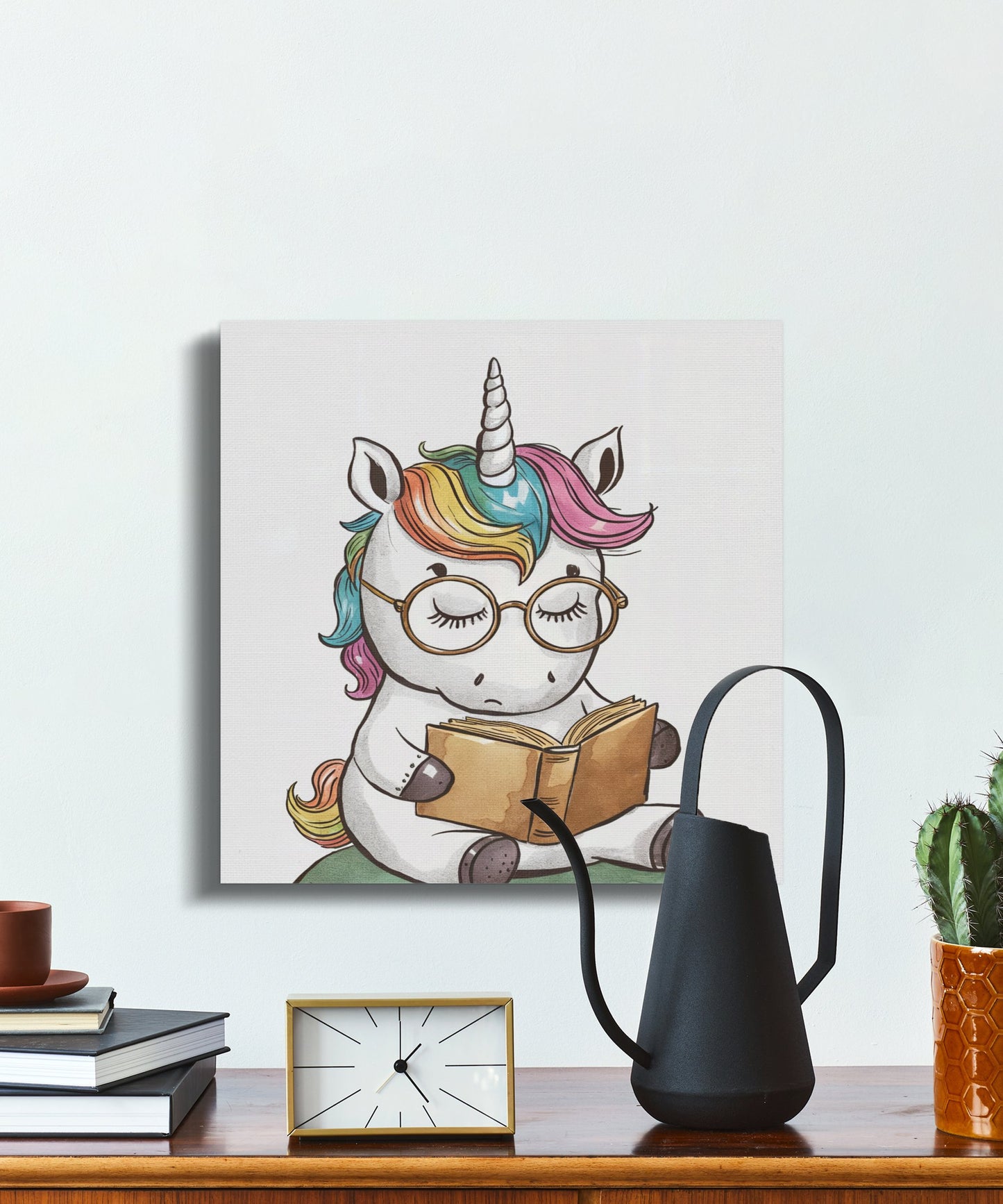 Premium Poster of Cute Reading Unicorn Nursery Wall Art Canvas Wraps