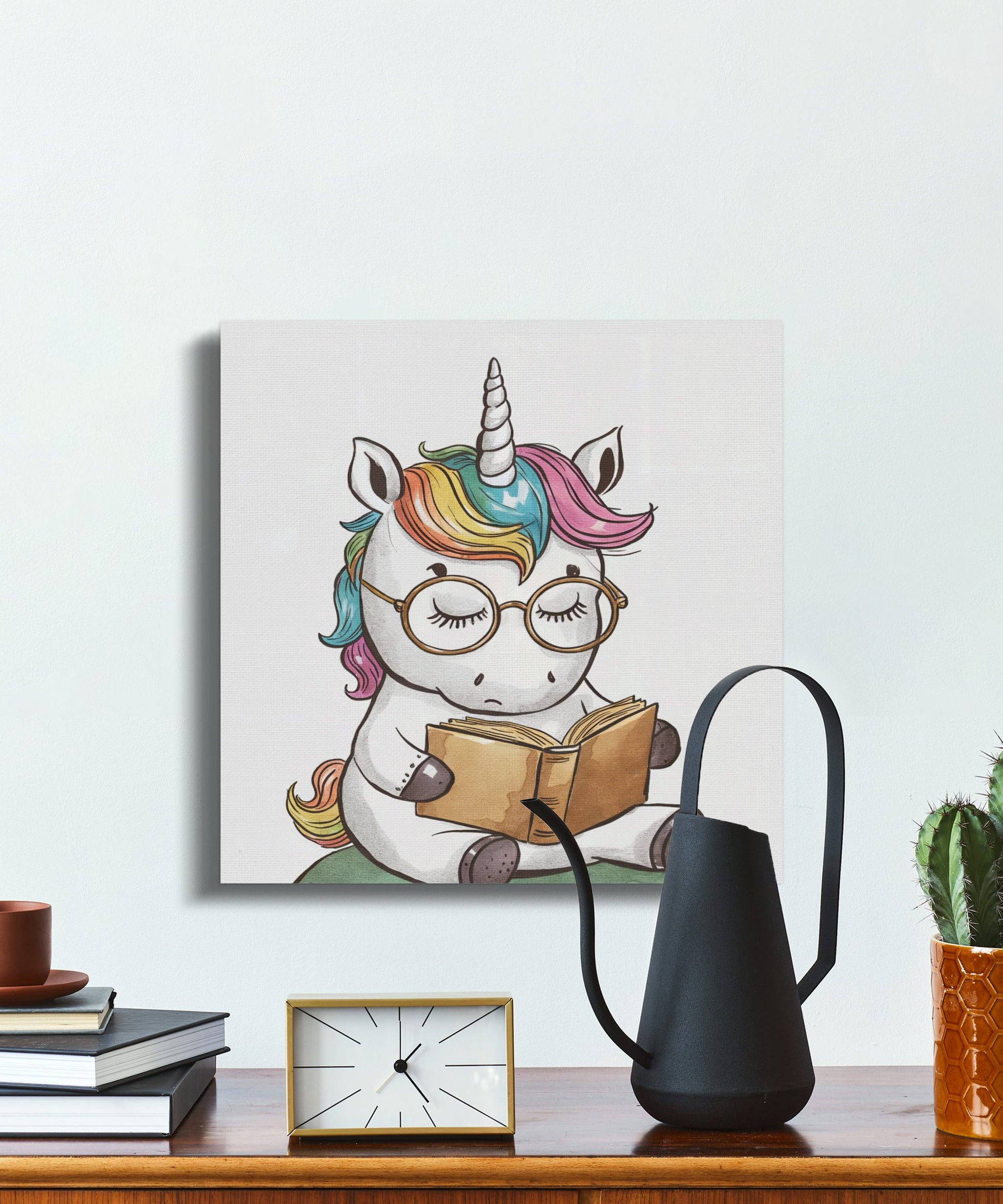 Premium Poster of Cute Reading Unicorn Nursery Wall Art Canvas Wraps